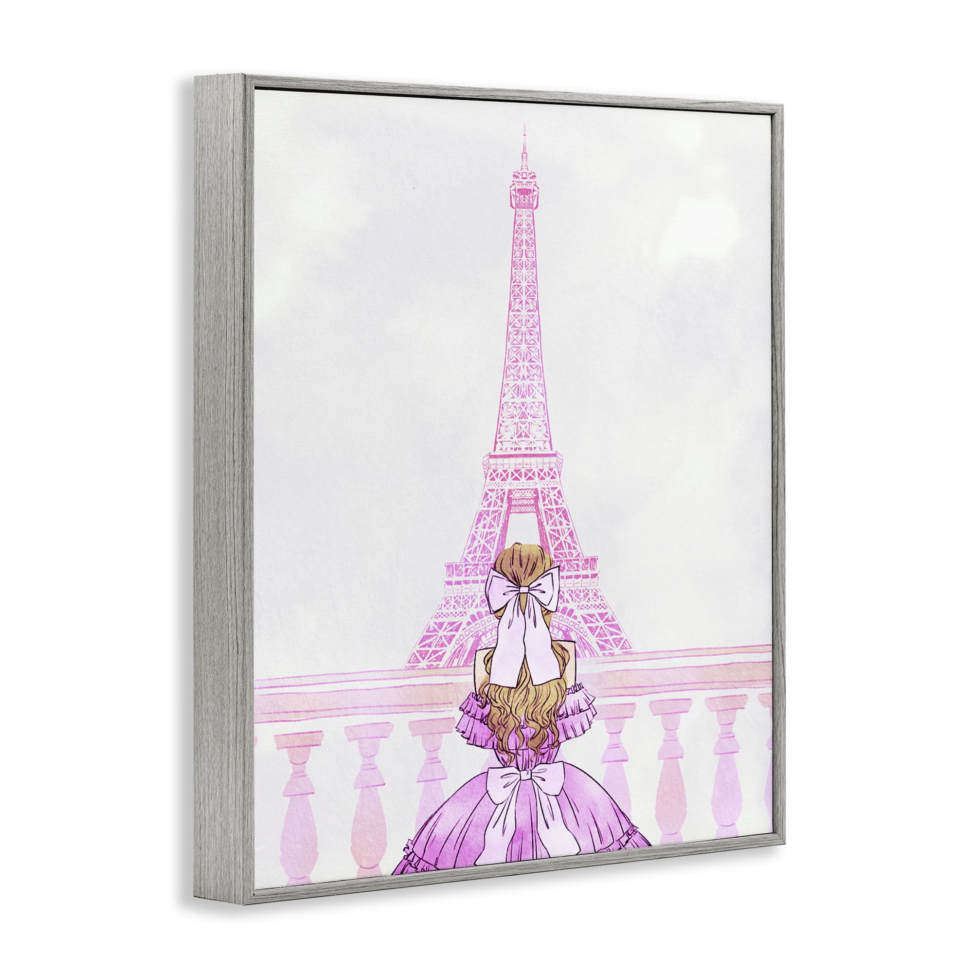 Stupell Industries Pink Gown & Eiffel Tower Gray Framed Giclee Art, design by Ziwei Li