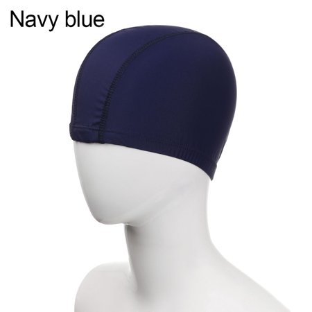 Men&Women Long Hair Protect Solid Color Free Size Five-line Design Dome Swimming Cap Elastic Nylon Turban Pool Bathing Hats NAVY BLUE
