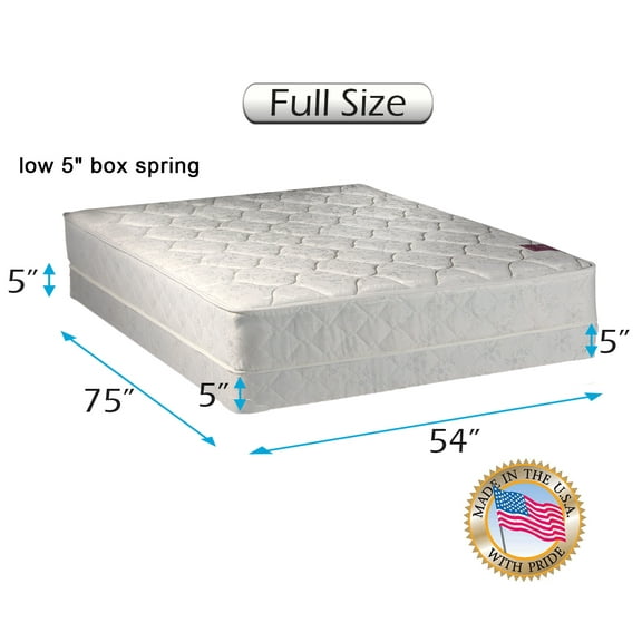 Dream Sleep Legacy None Flip 1-Sided Full Mattress and Low Profile Box Spring Set with Mattress Cover Protector Included - Good for your back, Longlasting by Dream Solutions USA