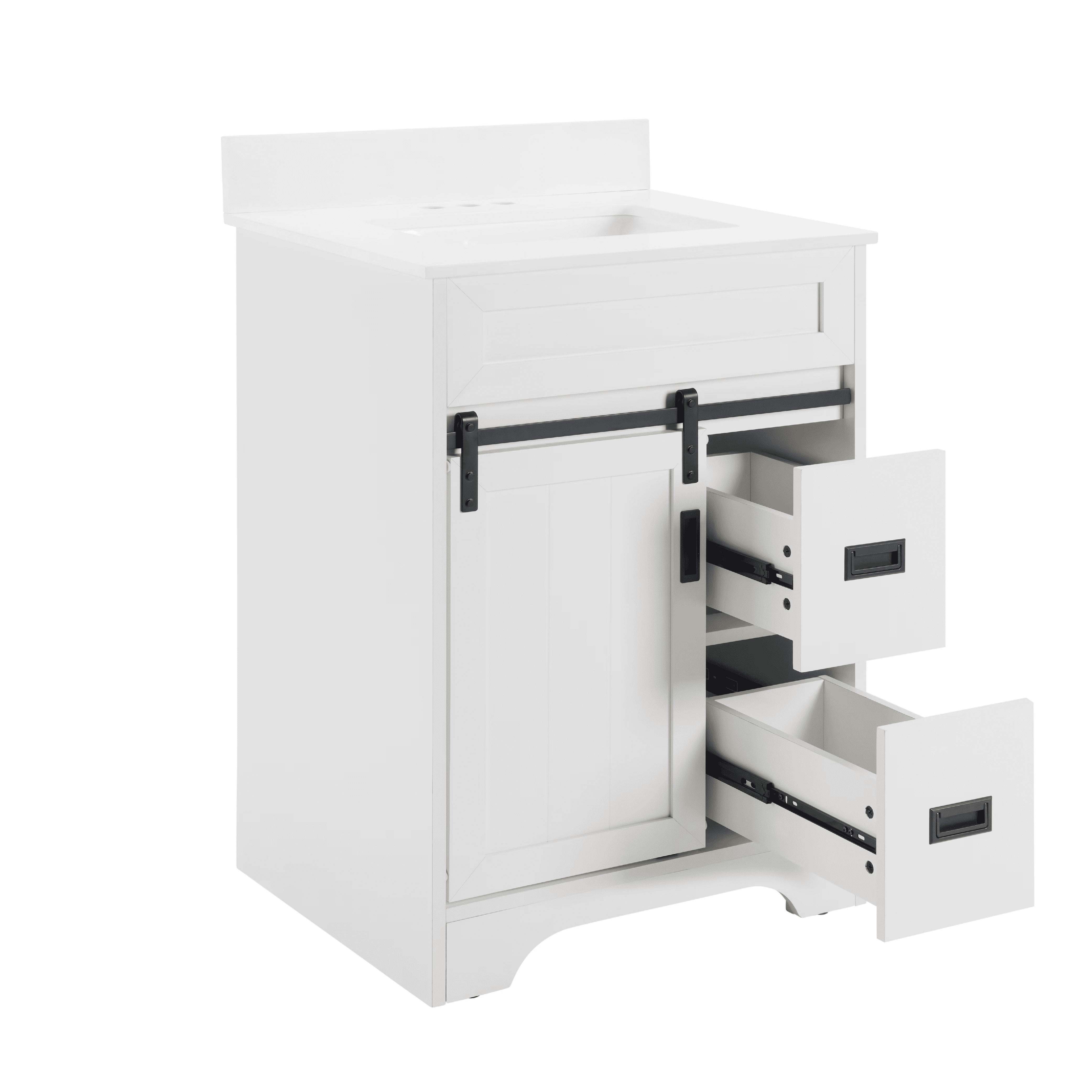 Aukfa 24" Bathroom Vanity with Sink,Farmhouse Undermount Freestanding Bathroom Sink Cabinet,White