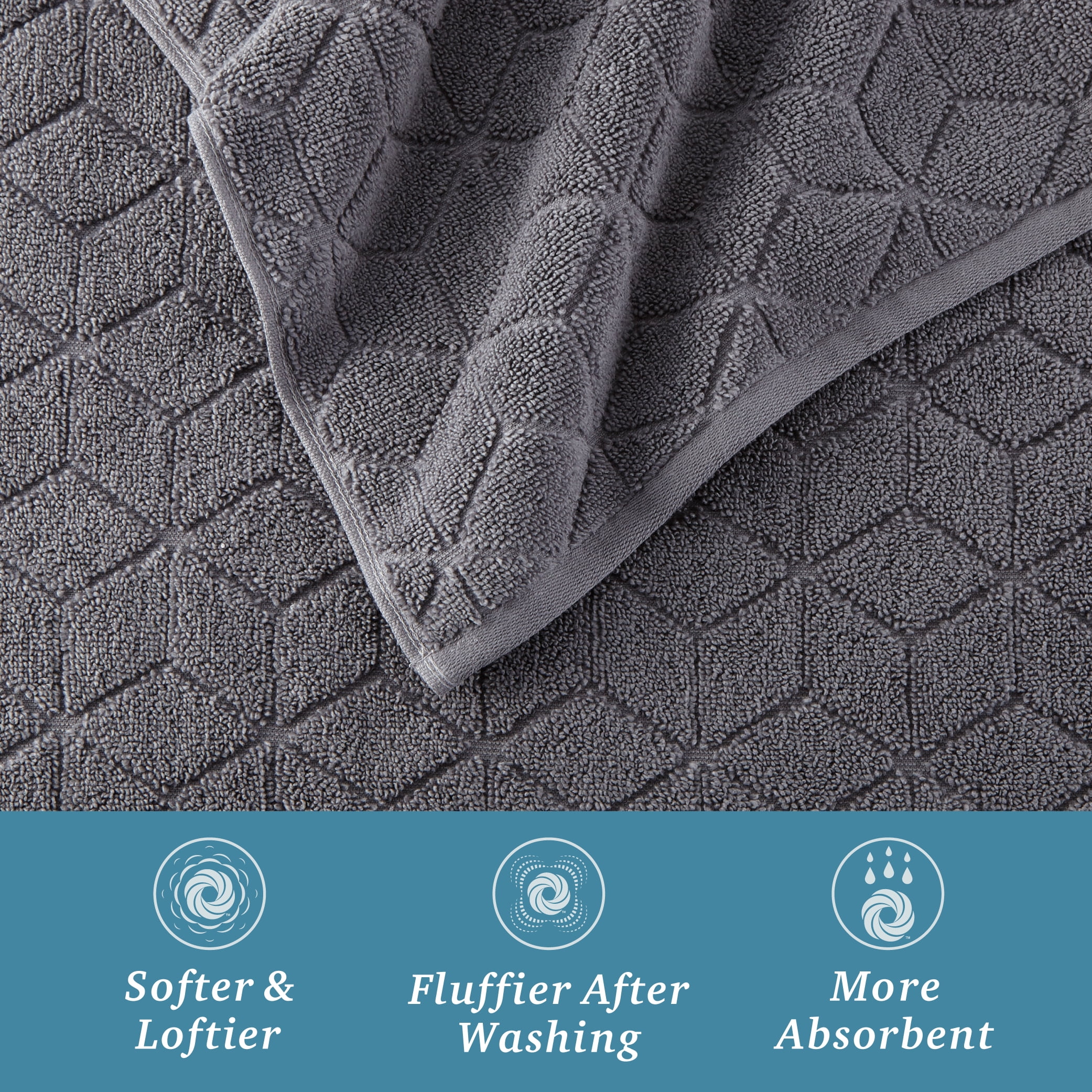 WelHome 100% HYGROCOTTON® 6-Piece Textured Soft Towel Set, Quiet Shade, 550 GSM, 2 Large Bath Towels 30" x 56", 2 Hand Towels, 2 Washcloths, Absorbent & Plush Bathroom Towels