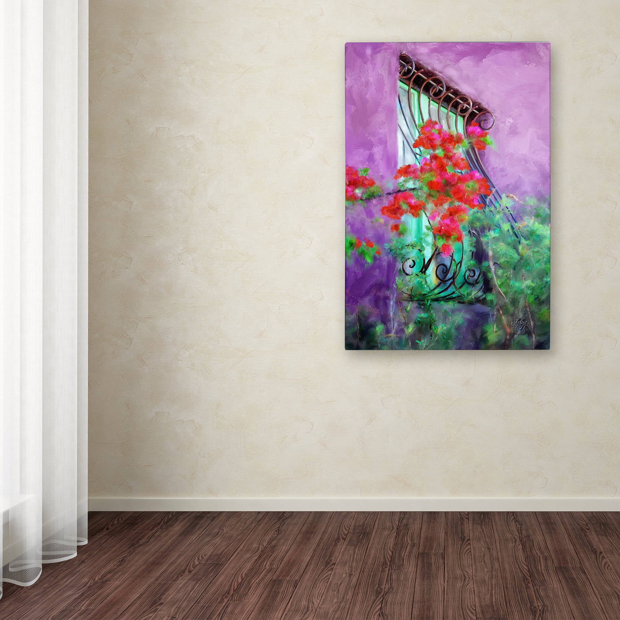 Trademark Fine Art "Painted Rose Covered Window" Canvas Art by Lois Bryan