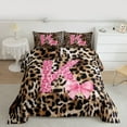 thumbnail image 2 of Homewish Ribbon Monogrammed K Full Size Comforter Sets for Girl, Kawaii Princess Style Bedding Comforter Set, Black Pink Cheetah Print Reversible Bedding Sets, Breathable Home Decor, 3 Pieces, 2 of 8