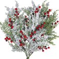 thumbnail image 2 of Ramas y tallos de árboles de bayas rojas y verdes artificiales de cedro, adornos para fiestas de Navidad, suministros de decoración navideña para el hogar 2024, 2 of 5