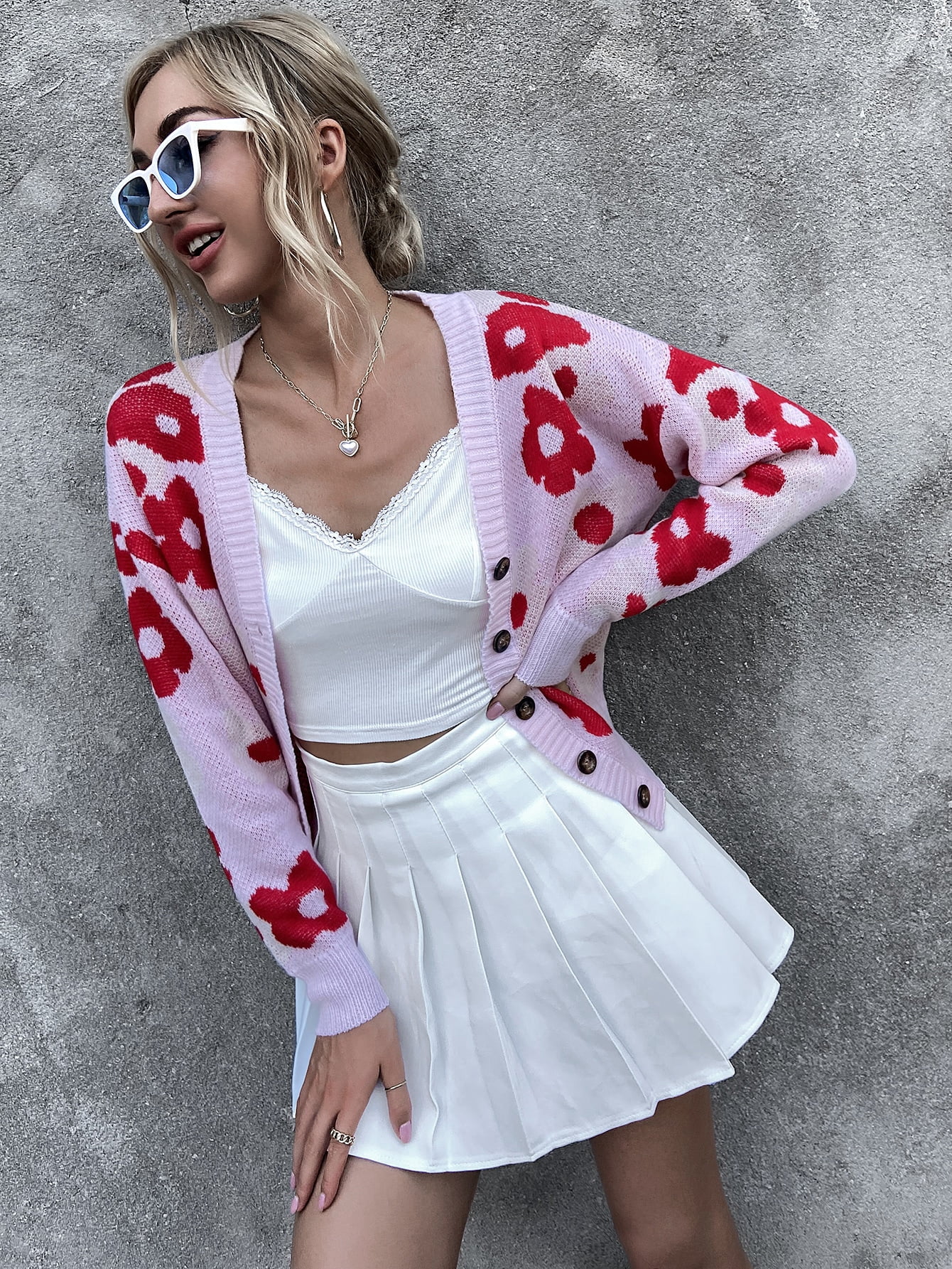 floral drop shoulder cardigan