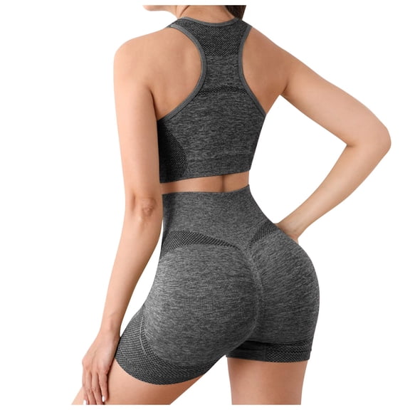 Bibifish Womens Sports Outfits 2Pcs Black Mesh Racerback Crop Tops And Shorts Breathable Elastic Sweat-Wicking Yoga Fitness Daily Comfy Sets