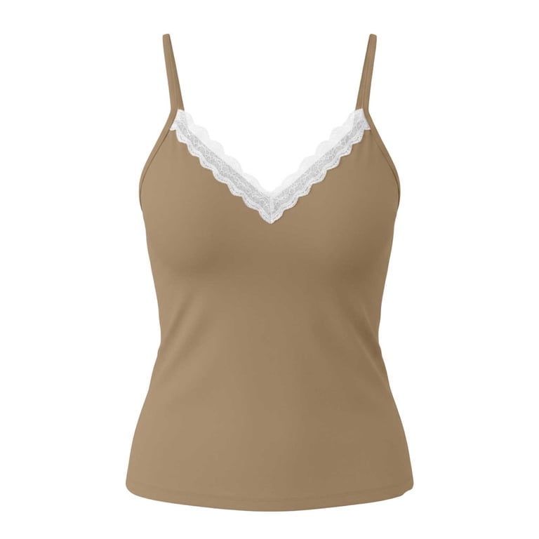 ClodeEU Women's V Neck Lace Trim Adjustable Spaghetti Strap