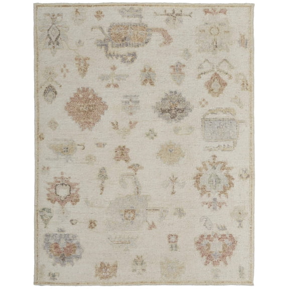 6' X 9' Ivory Tan and Gray Wool Floral Hand Knotted Area Rug