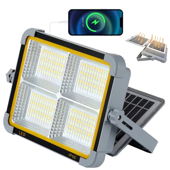 DAYBETTER Portable LED Work Light, Solar or USB Rechargeable Work Light with 4 Modes, Dual Solar Panel, Waterproof Outdoor Flood Light for Emergency Mechanic Camping Repair