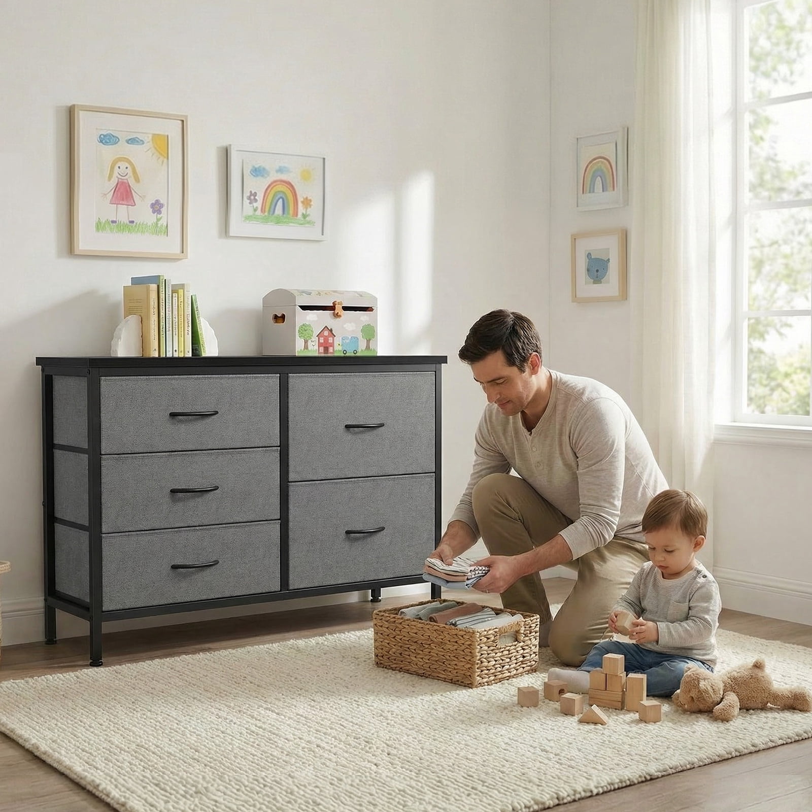 CONCETTA Dresser Storage with 5 Drawers,Storage Organizer for Closet, Suitable for Home and Office Use, Gray