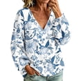 thumbnail image 2 of ClodeEU Women's V Neck Puff Long Sleeve Floral Print Blouses,Casual Loose Pullover Tops ,Women's Plus S, 2 of 6