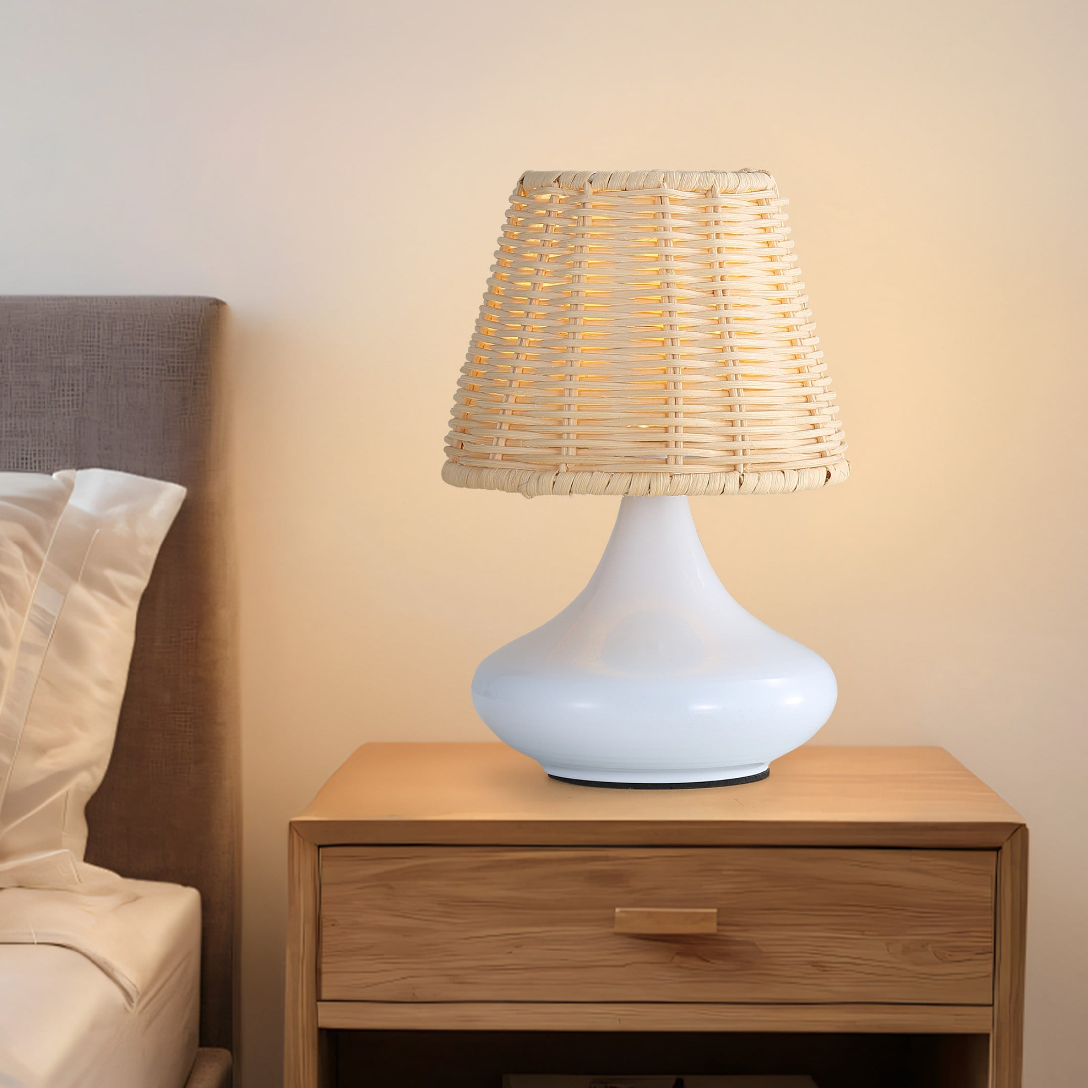 Sofucor LED Desk Lamp with USB Charging Port Bamboo-woven lampshade 3 Color  Home Office Desktop Lamp for Reading, Studying, Nail, College Dorm, White