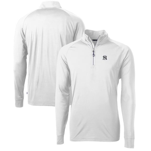 Men's Cutter & Buck  White New York Yankees Adapt Eco Knit Stretch Recycled Quarter-Zip Pullover Top