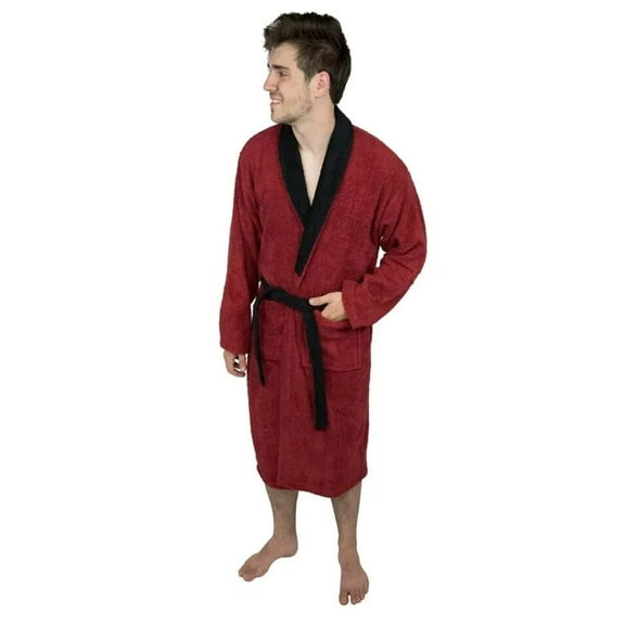 Juicy Trendz Men’s Terry Cotton Bathrobe with Shawl Collar, Two Tone Spa Robe & Adjustable Belt