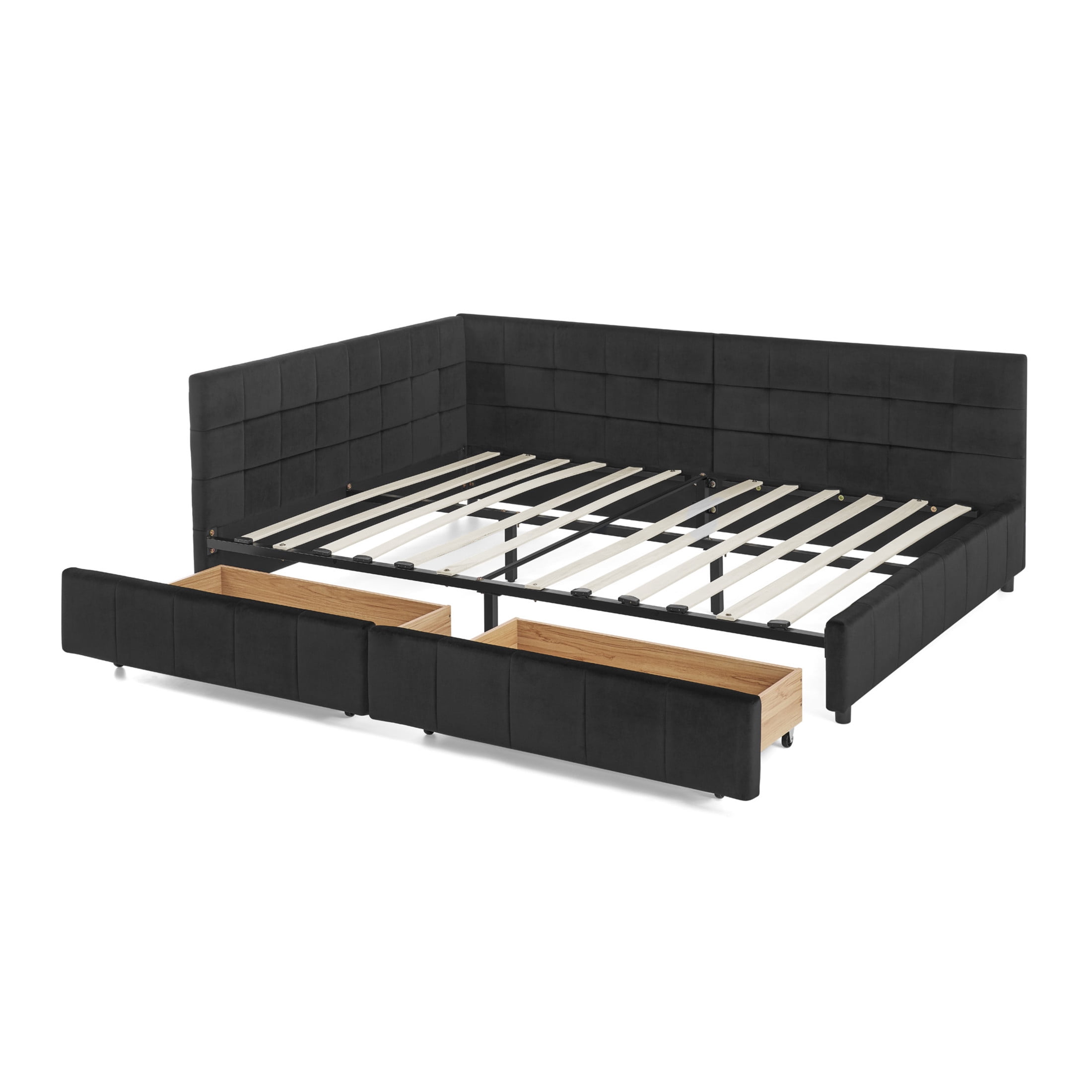 Noble House Carola Full Size Velvet Daybed Frame, Tufted Upholstered Sofa Bed with Underbed Storage Drawers, Black