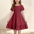 thumbnail image 2 of Girls Summer Dress Short Sleeve Girls Casual Dresses Smocked Embroidered Girls Beach Dresses for 8-9 Years Girls, 2 of 8
