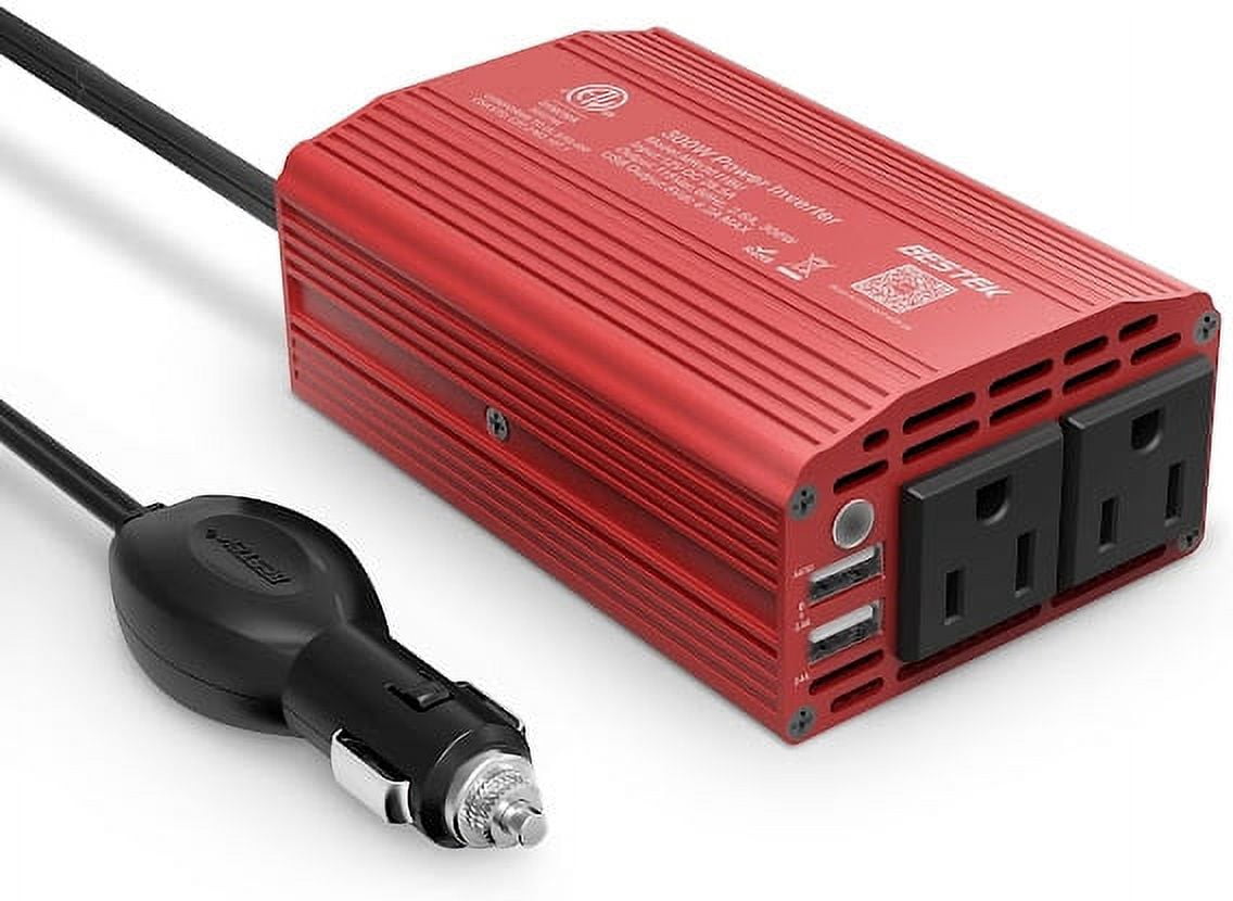 BESTEK 300W 4.2A Dual USB Power Inverter for Car DC 12V to 110V AC Car power Inverter Car Adapter,Red