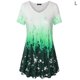 thumbnail image 1 of Camiseta de mujer Blusa informal con estampado degradado Vestido suelto con cuello en V, Verde, L kenally AP001902-11, 1 of 4