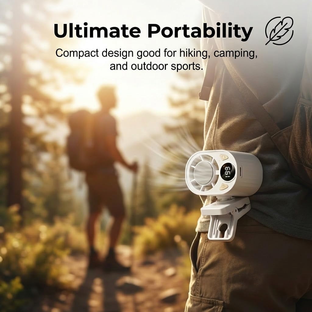 Car Clip On Air Conditioner Fan, 2026 Hands-Free Personal Cooling Fan 360° Rotation & 199 Speeds, 3-Speed Silent Bladeless Fans for Cars, Work, Camping