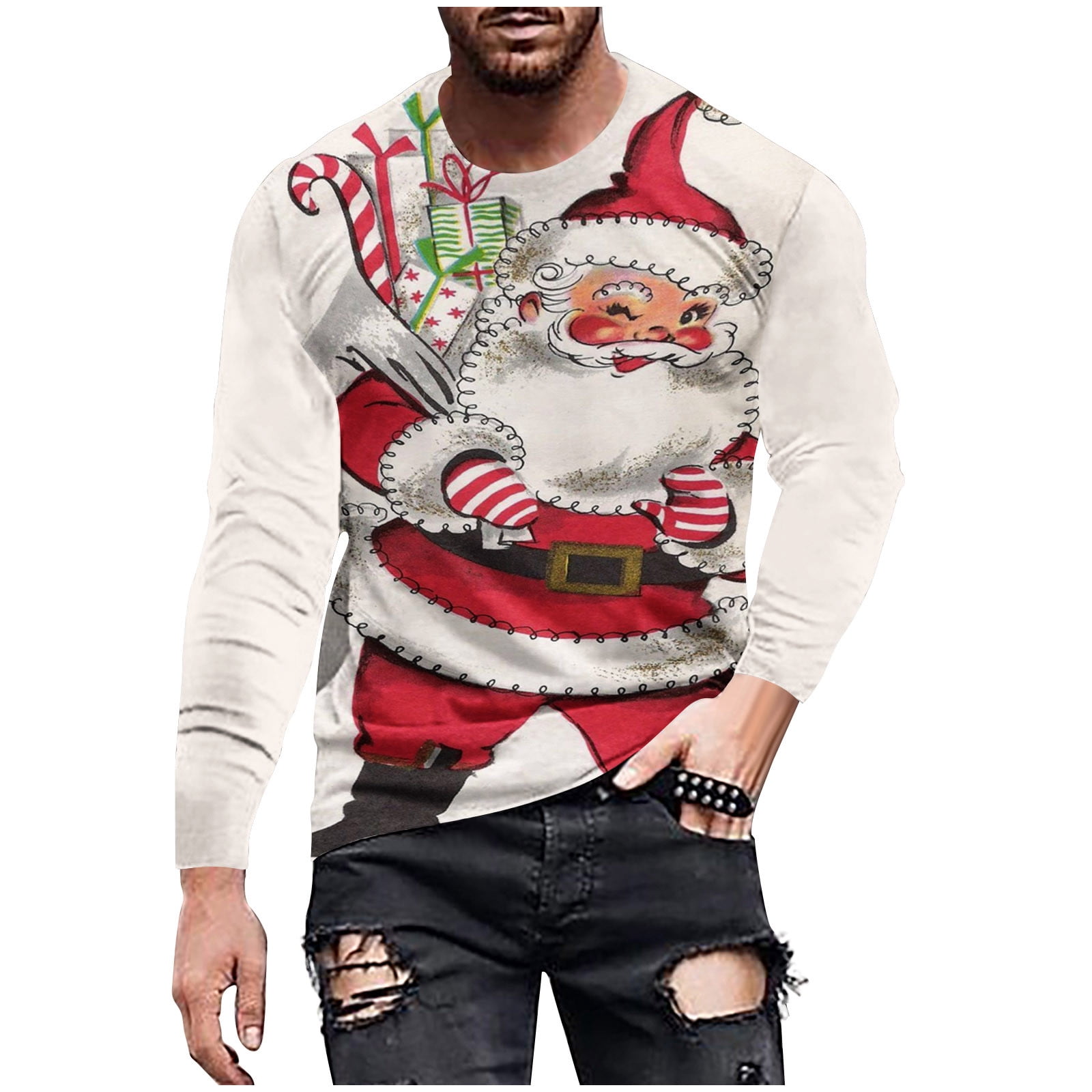 Men Round Neck Sweater Men's Fashion 3D Christmas Printing Round Neck Long  Sleeve T-Shirt Top 3d Printing Christmas Sweater Mens Workout Tops -  Walmart.com