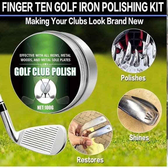 Golf Club Polish Cleaner Wax Kit for Irons Woods Metal Soles, Grip Cleaner Conditioner, Polishing Wax with Applicator Sponge, Restores Shine Removes Scratches Oxidation, Club Maintenance Tool
