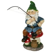 Exhart Fishing Green Hat Gnome Statue, 11 inches, Resin, Multicolor (Yard Garden Lawn Art, Indoor Outdoor Home Decoration)