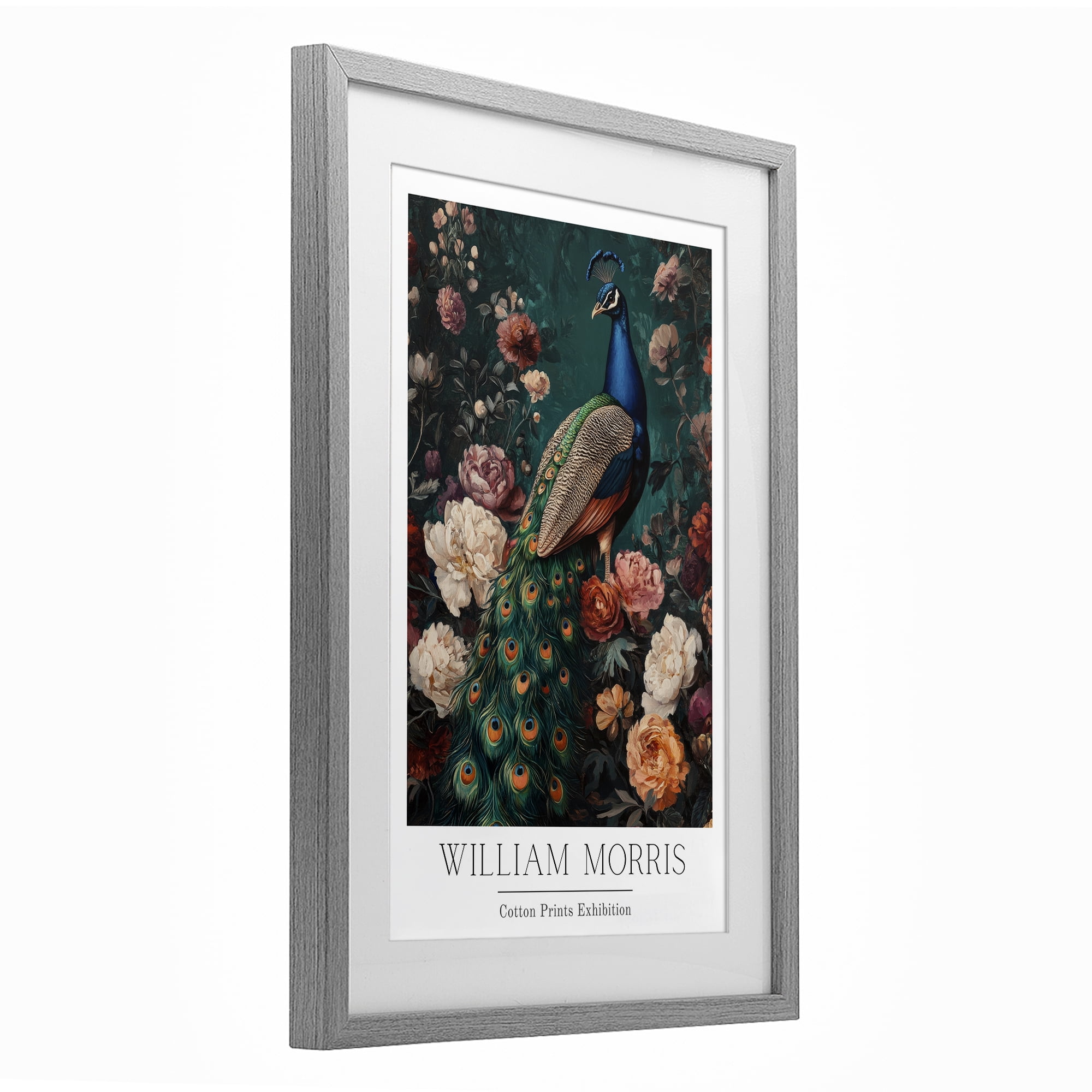 Stupell Industries Vintage Floral Peacock William Morris Gray Framed Print Under Glass, design by Petal Prints Design
