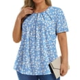 thumbnail image 3 of Fantaslook Dressy Blouses for Women Pleated Short Sleeve Tunic Tops Casual Floral Shirts, 3 of 9