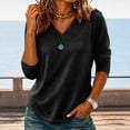 thumbnail image 4 of Women's V Neck Long Sleeve Tops Casual T Shirts Solid Color Basic Summer Tees Loose Fit Pullover Tunic, 4 of 6