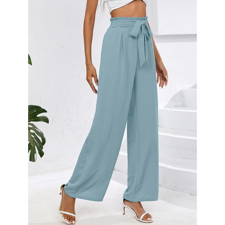  Flowy Wide Leg Pants For Women Plus Size Stretch High  Waisted Wide Leg Palazzo Button Pocket Yoga Gym Loose Pants Trousers For  Women Business Casual Gray XL