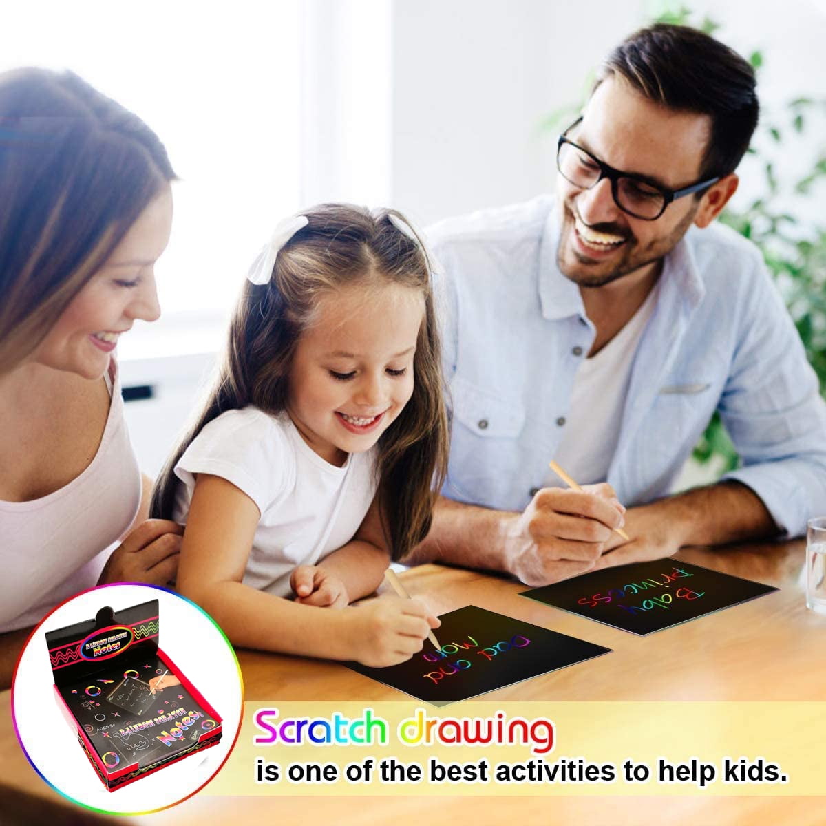 Gold Craftoy Scratch Art Notes Magic Scratch Note Off Paper Pads Cards Sheets for Kids Black Scratch Note Arts Crafts DIY Party Favor Supplies Kit Birthday Game Toy Gifts Box for Girls Boys