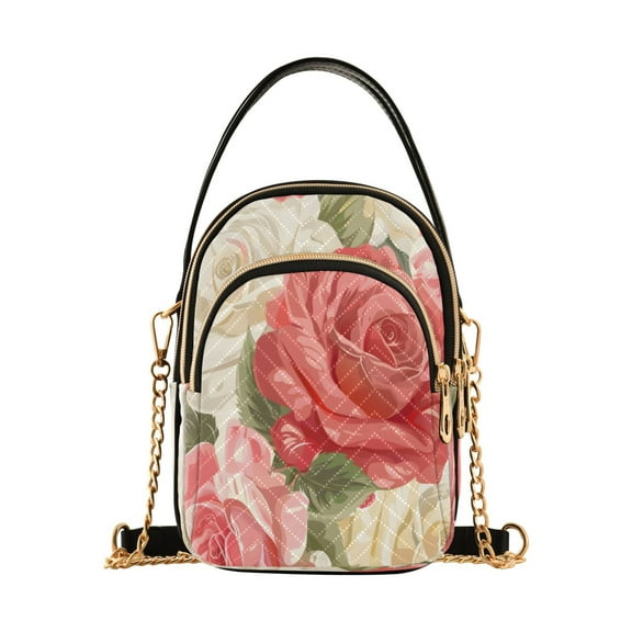 ALAZA Chain Crossbody Bags for Women Rose Flower and Leaf Shoulder Handbag Phone Purse
