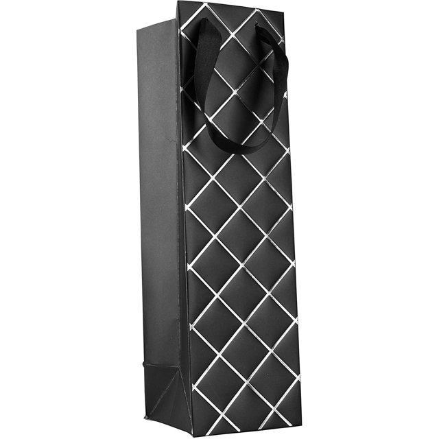Diamond Gift Bags Set (12 Pack)- Unique Design with Durable Ribbon Handles, Beautiful Present Bags Best for Birthday, Wedding and Party Favors (Black, 14"x 4"x 4")