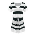 thumbnail image 5 of gakvbuo Summer Summer Dresses for Women Beach Dresses Casual Striped Dress V Neck Spaghetti Strap Mini Dress Elastic Waist Belt Swing Dress with Pockets, 5 of 5
