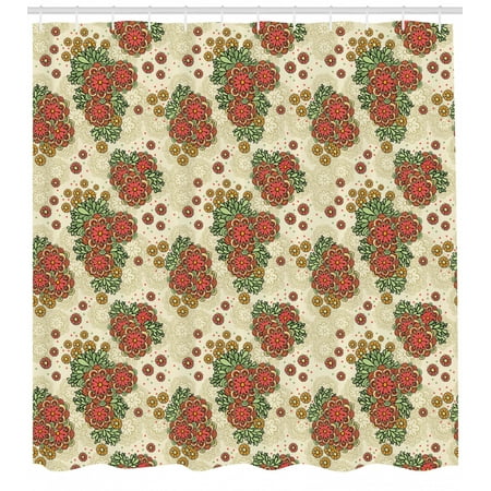 Orange Shower Curtain Floral Themed Autumn Fall Season Background