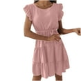 thumbnail image 1 of Moda verano mujer verano cuello redondo Color sólido sin mangas cintura elástica vestido (cinturón incluido) Pompotops  ghjkhdj5985, 1 of 8