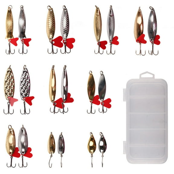 BE-TOOL 20Pcs Spoon Fishing Lure Set Metal Fishing Lures Trout Set with Treble Hooks and Storage Box Metal Fishing Bait Silver/Gold