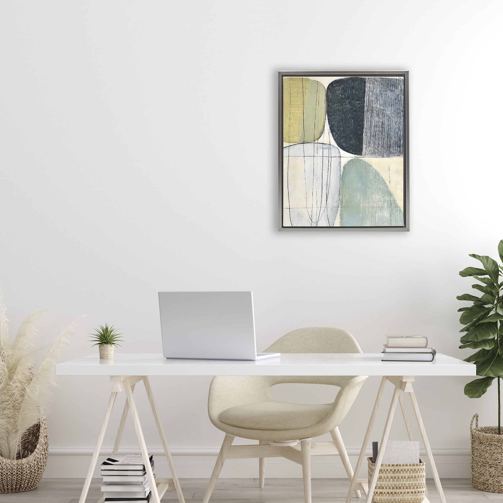 Stupell Industries Modern Organic Composition Gray Framed Floater Canvas Wall Art, design by Riley B