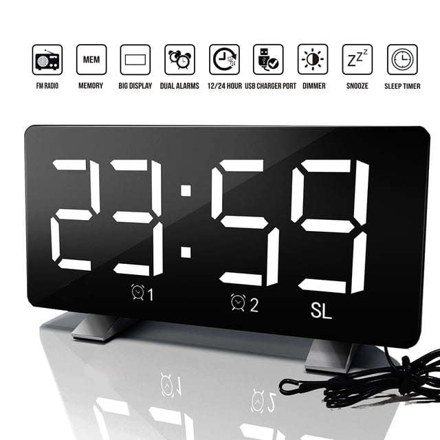 Reloj Despertador Digital Curvo Regulable Pantalla Led Reloj Digital Para Niños Mayores Ultra Claro Número Grande Brillo Snooze 12/24H Reloj Despertador Para Dormitorio Oficina Scienceny HA024315-04
