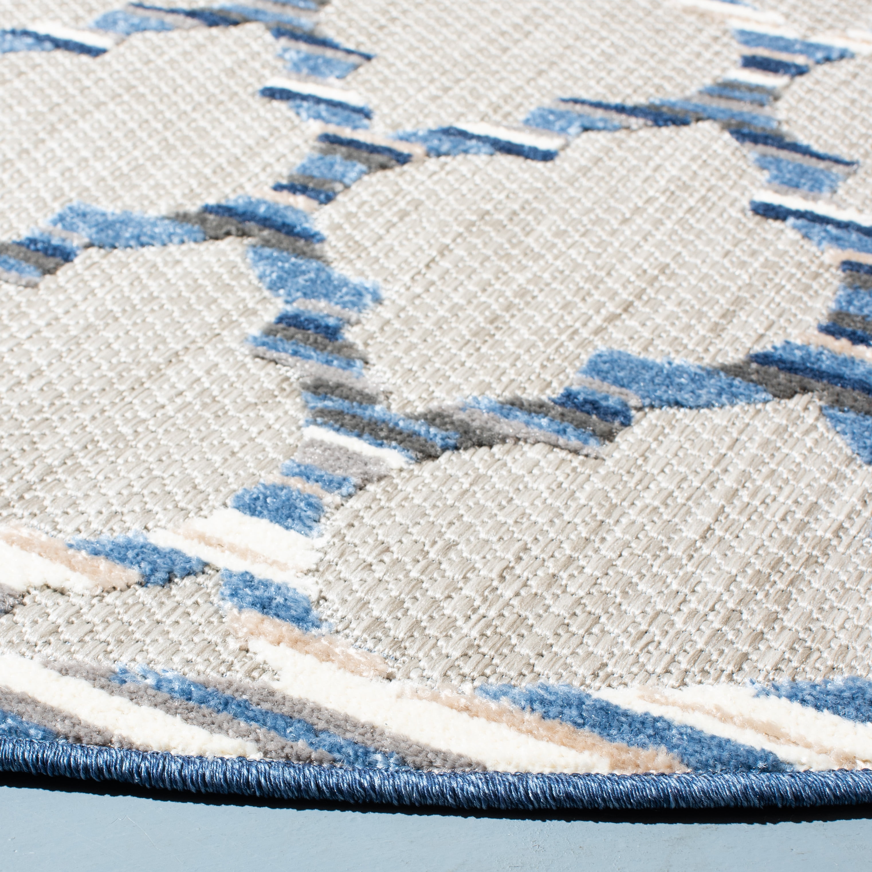 SAFAVIEH Cabana Burke Geometric Indoor/Outdoor Area Rug, Grey/Blue, 6'7" x 6'7" Round