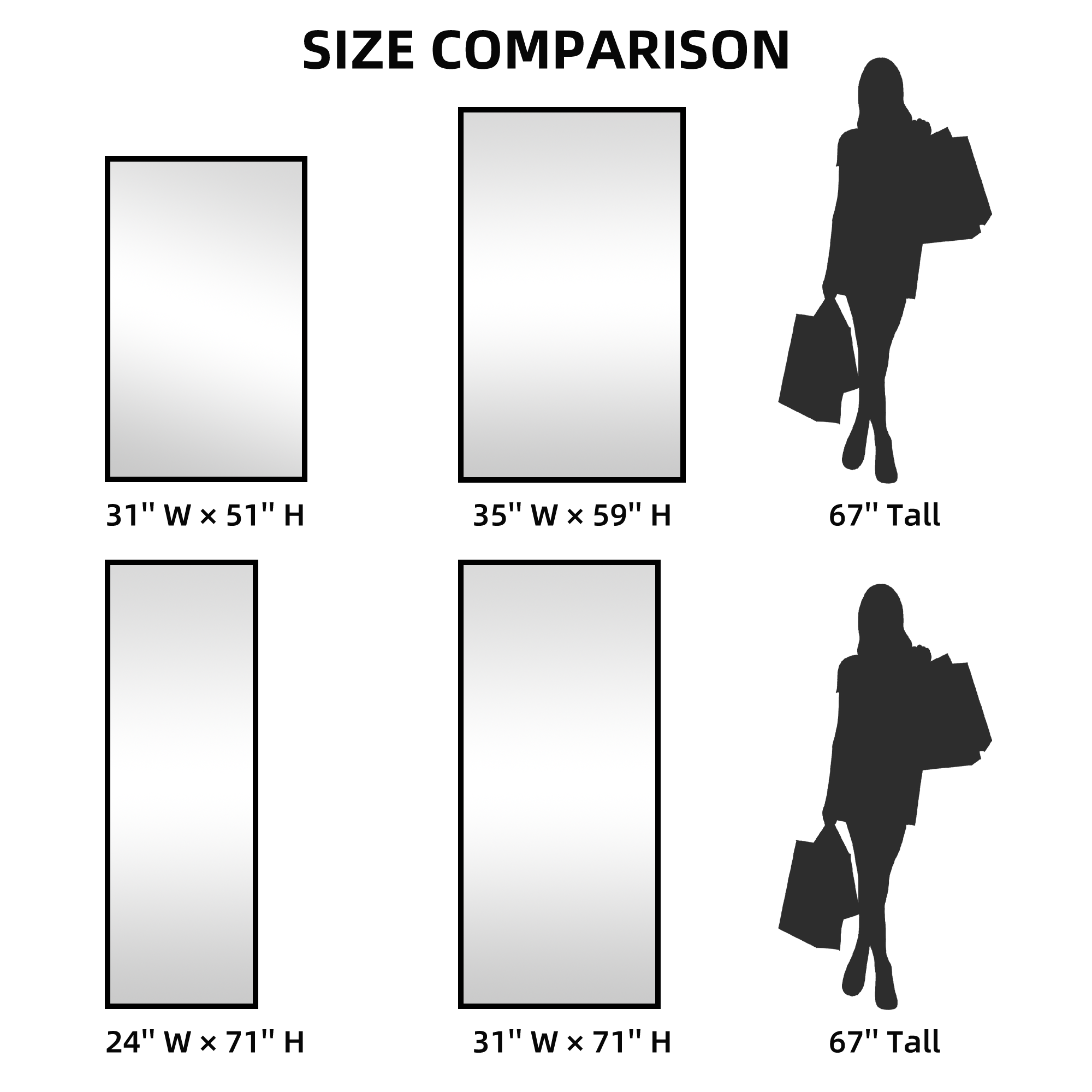 MAYEERTY 71*32*0.5in Full Body Mirror for Bedroom, Aluminum Frame, Right-Angle Rect with Stand, Black
