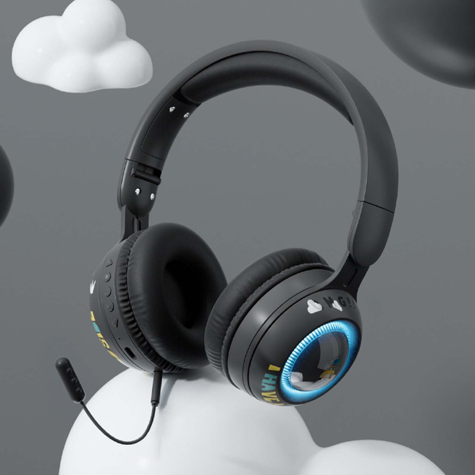 On-Ear Headphones with Microphone, Lightweight Folding Stereo Bass Headphones with 1.5M No-Tangle Cord, Portable Wired Headphones for Smartphone Tablet Computer MP3 / 4,Black