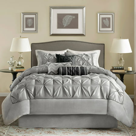 Gray Piedmont Pieced Comforter Set with Pleats (Queen) 7pc