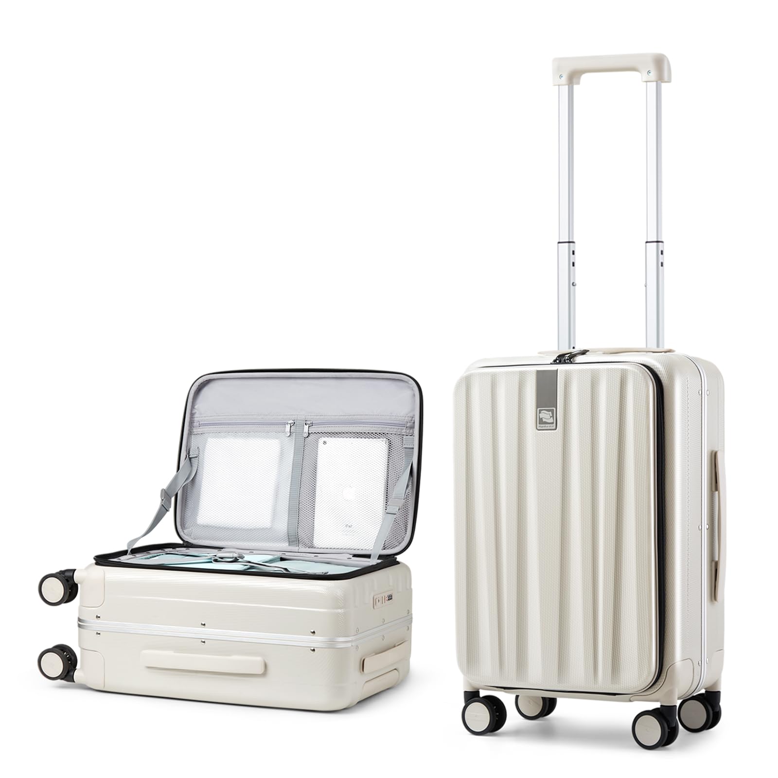Hanke 20"Carry On Luggage with Wheels, Ivory White