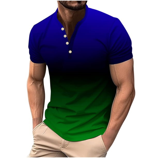 Camisas de Manga Larga para Hombres, Botón de Impresión Casual Camisa de Cuello Redondo Hecha de Poliéster Ligero para Todo el Uso de Temporada, Camisas de Manga Corta para Hombre