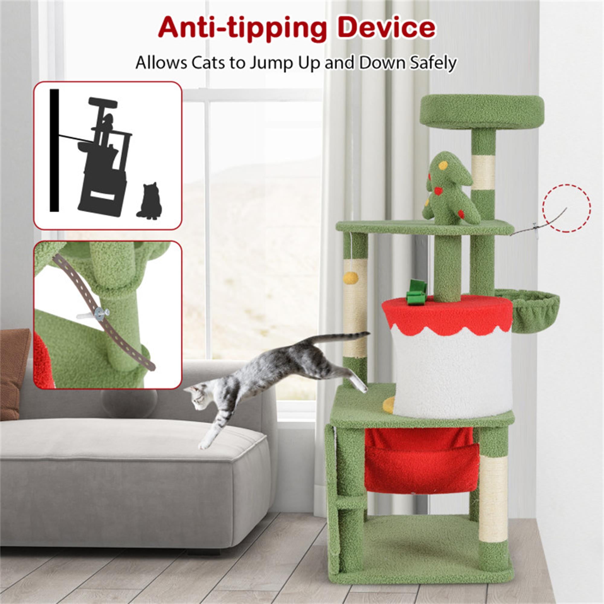 Kadyn 52" Christmas Decor Cat Tree Tower for Indoor Cats, Multi-Level Cat Climbing Tower with Cat Condos, Top Perches, Hammock, Green