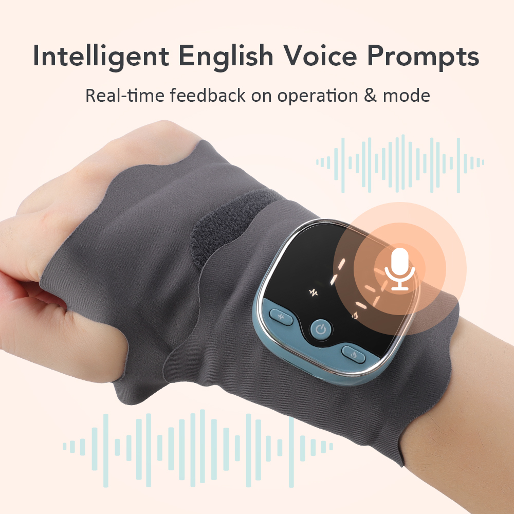 Hand Massager with Heat, Wrist Heating Pad, Cordless Wrist Heated Wrap with 3 Heating, 5 Massage Modes, 9 EMS Intensity Levels, Adjustable Length for Daily & Sports, Universal Left & Right