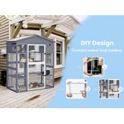 Petsfit Catio Outdoor Cat Enclosure , Outdoor Cat House with Large Front Door + Two Enter Door,59L x 35W x 71H,Grey