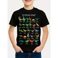 thumbnail image 1 of Boys' Colorful Dinosaur Alphabet Print T-Shirt - Casual Crew Neck Short Sleeve Tee for Spring/Summer Outdoor Fun, Black with Vibrant Dinosaur Illustrations, Cotton Blend, Machine Washable, Dinosaur T, 1 of 5