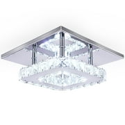 Diisunbihuo Modern Crystal Chandeliers LED Ceiling Light Chrome Finish Mini Square Flush Mount Pendant Light (Cool White)